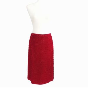 ST. JOHN EVENING RED WOOL BLEND TEXTURED PENCIL SKIRT - L